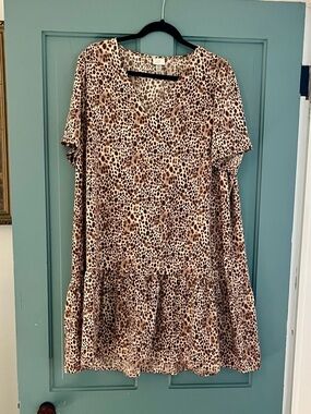 a new day Leopard Print Short Sleeve Mini Dress in tan and brown